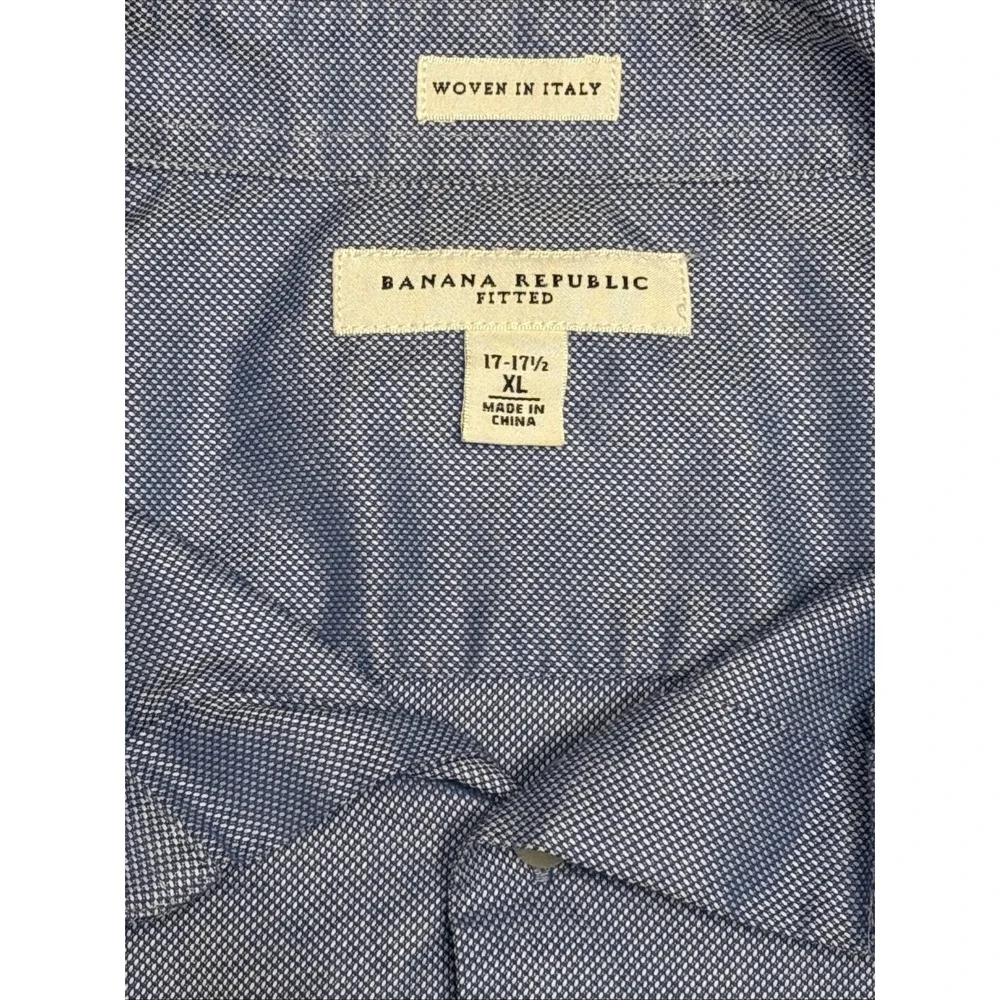 Banana Republic‎ Mens XL Fitted Dress Shirt Blue Woven In Italy Button Down